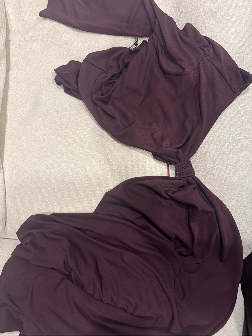 Zara One-Shoulder Twist Dress in Plum